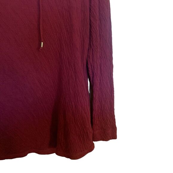 Pure J. Jill Small Burgundy Textured Crinkle Hooded Pullover Sweatshirt Blouse - Picture 4 of 8